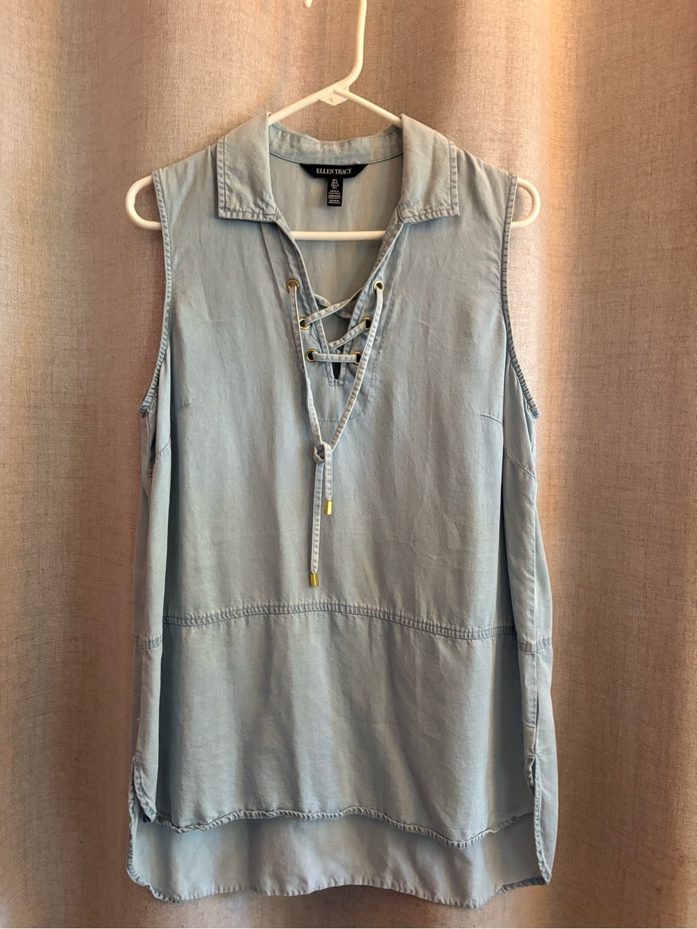 Ellen Tracy Pale Blue Lace-Up Sleeveless Tunic